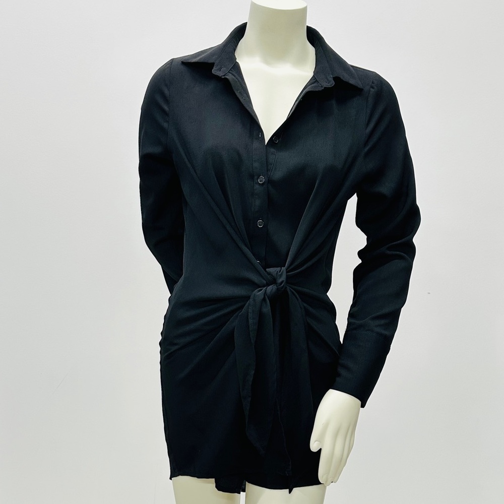 Forever 21 Black Long Sleeve Button Front top and faux sarong wrap Mini Dress